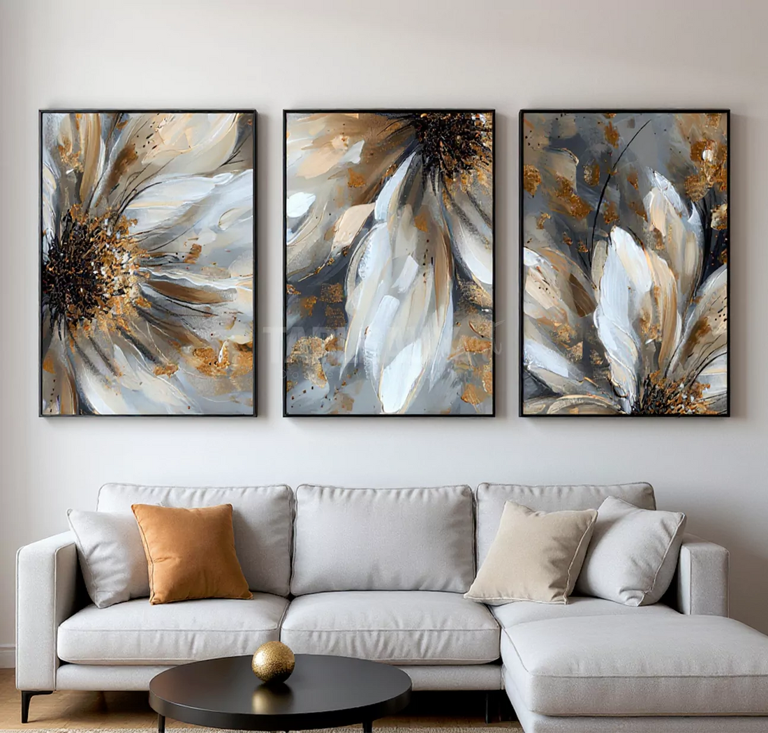 Triptyque de 3 Tableaux Décoratifs Abstraits et Artistiques