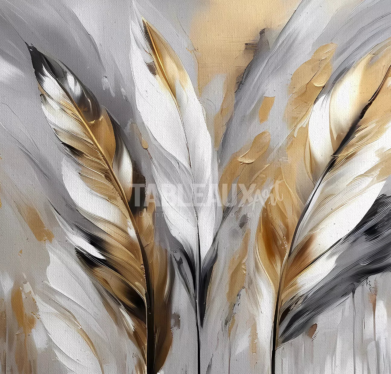 Plumes Dorées : toile décorative abstrait - Tableaux Art