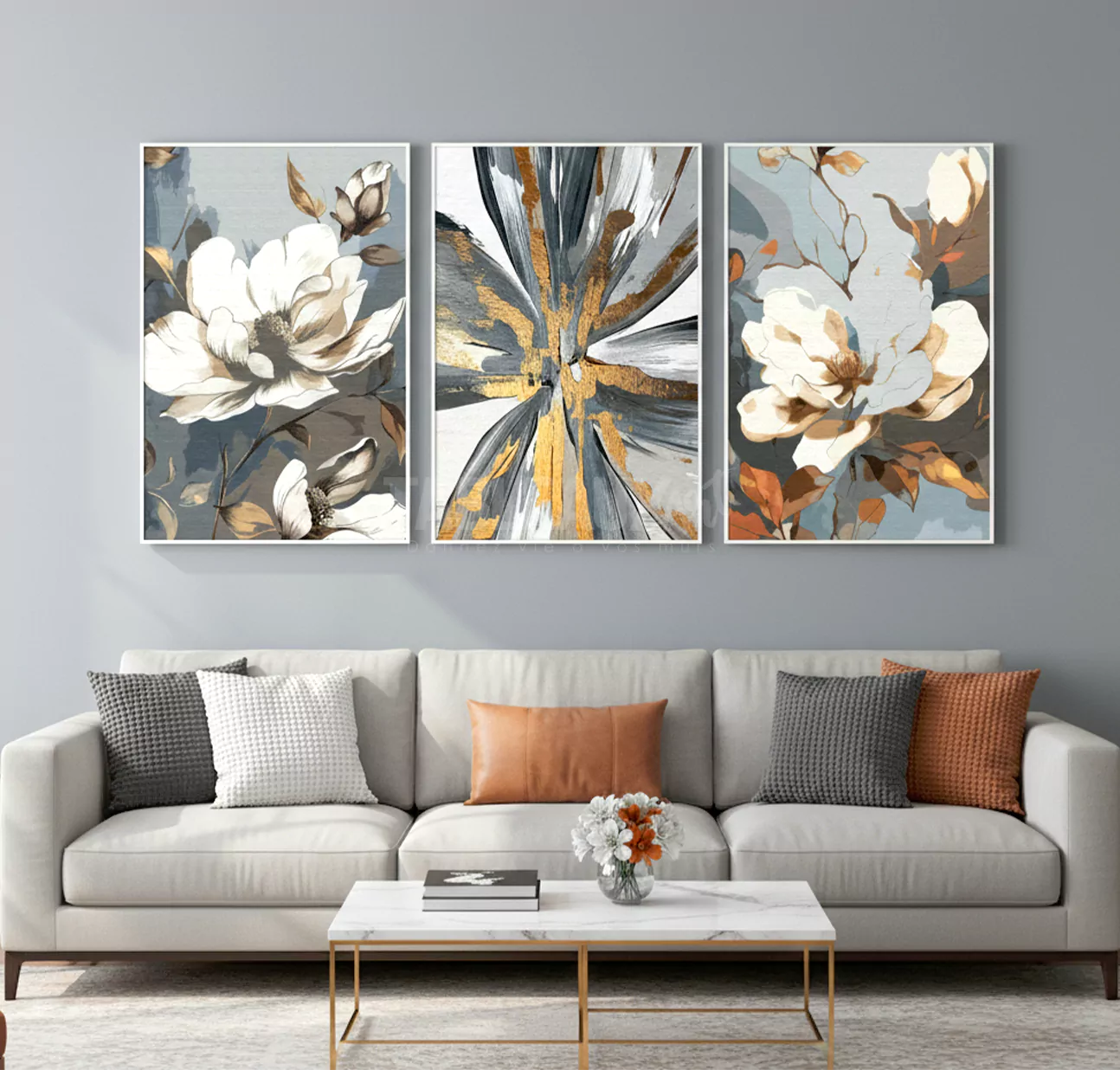 Triptyque de 3 Tableaux Décoratifs Abstraits et Artistiques