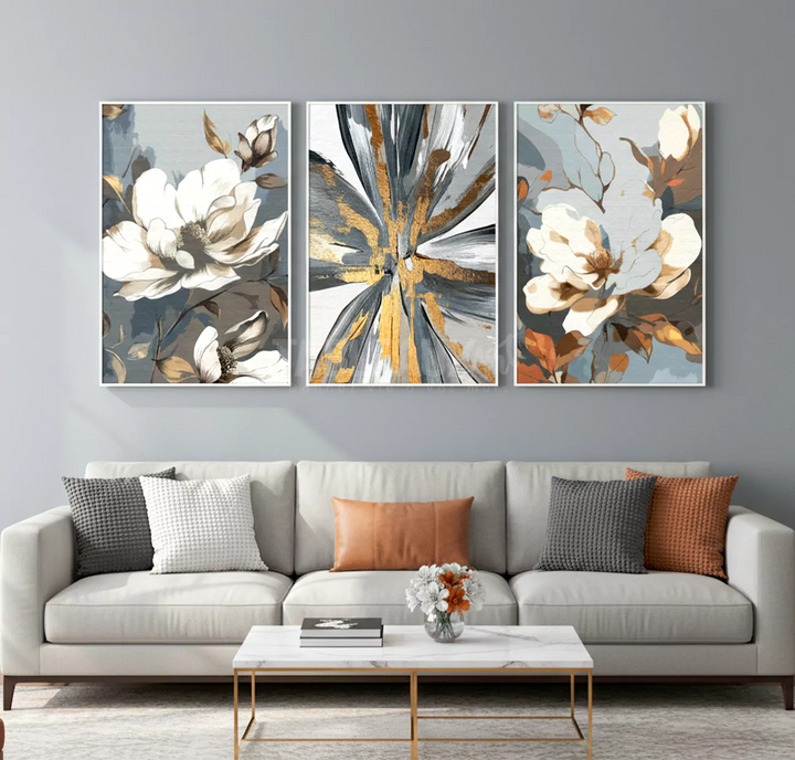 Triptyque de 3 Tableaux Décoratifs Abstraits et Artistiques