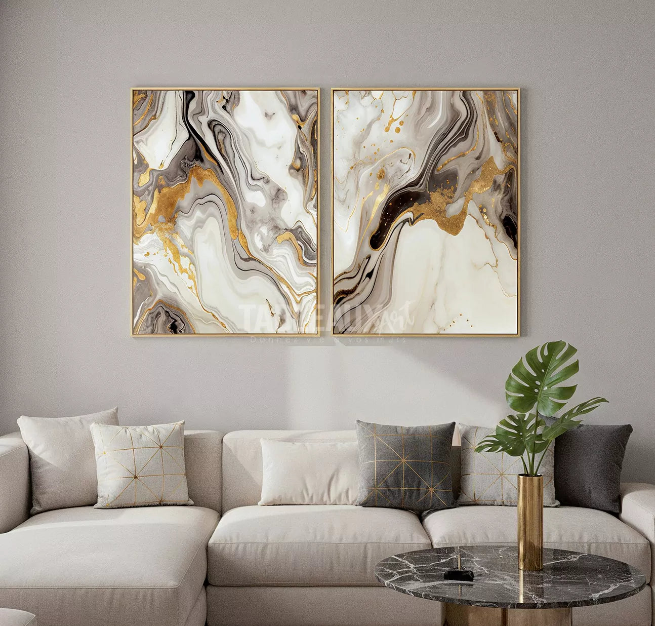 Diptyque de Tableaux Décoratifs Artistiques Abstraits