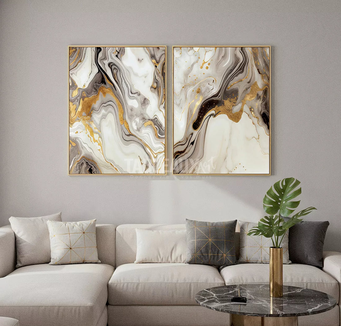 Diptyque de Tableaux Décoratifs Artistiques Abstraits